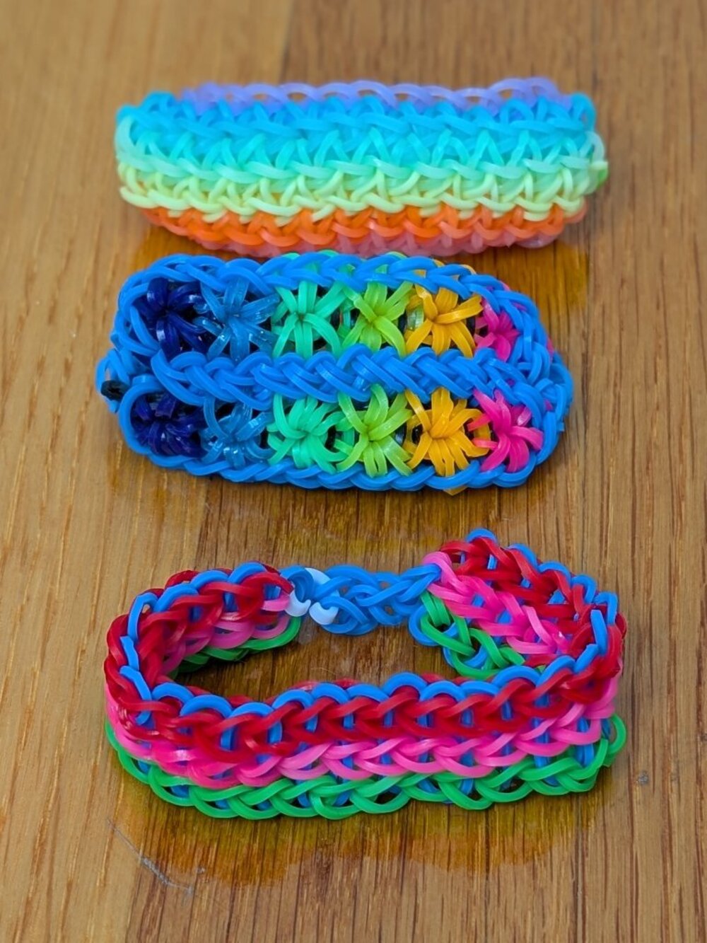 (3) Handmade Rainbow Loom Bracelets, Starburst, Triple Single & Geometric